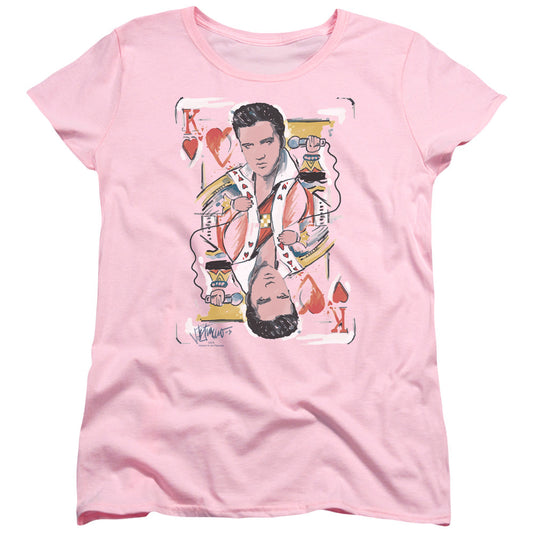 Elvis Presley King of Hearts Womens T Shirt Pink Officially Licensed
