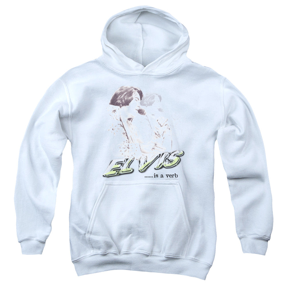 Elvis Presley Elvis is a Verb Kids Youth Hoodie White Officially Licensed