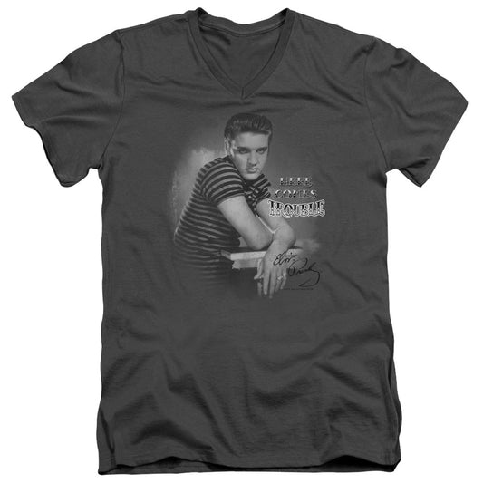 Elvis Presley Trouble Mens Slim Fit V-Neck T Shirt Charcoal Officially Licensed