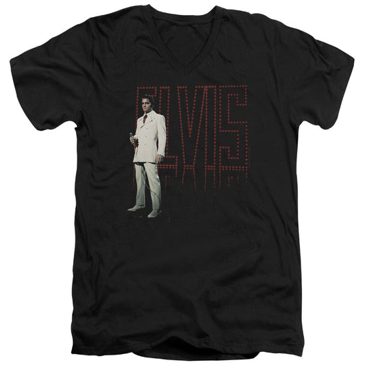 Elvis Presley White Suit Mens Slim Fit V-Neck T Shirt Black Officially Licensed