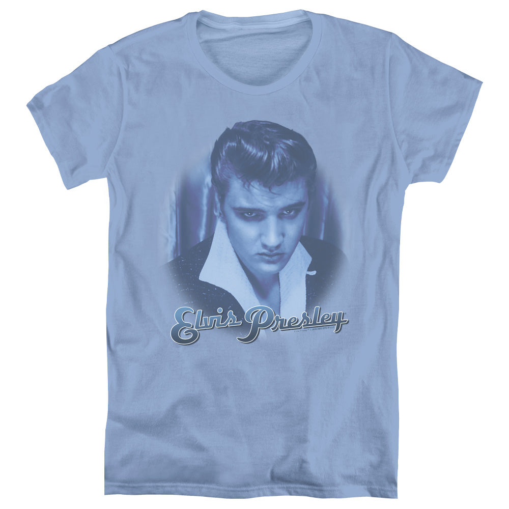 Elvis Presley Blue Suede Fade Womens T Shirt Carolina Blue Officially Licensed