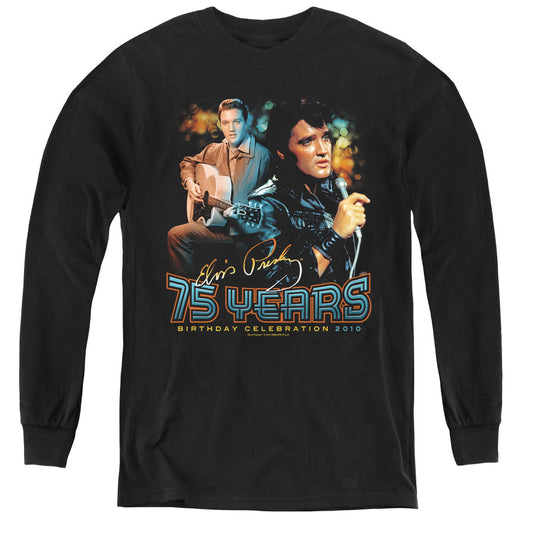 Elvis Presley 75 Years Long Sleeve Kids Youth T Shirt Black Officially Licensed