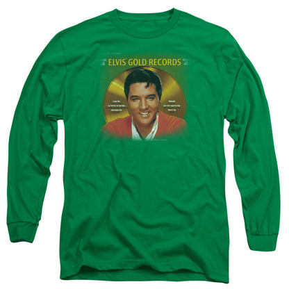 Elvis Presley Gold Records Mens Long Sleeve Shirt Kelly Green Officially Licensed Officially Licensed