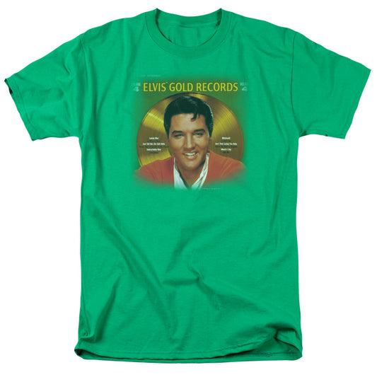 Elvis Presley Gold Records Mens T Shirt Kelly Green Officially Licensed