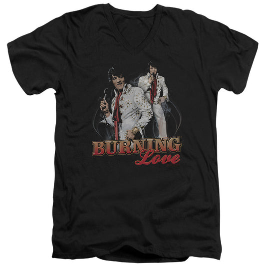 Elvis Presley Burning Love Mens Slim Fit V-Neck T Shirt Black Officially Licensed