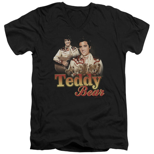Elvis Presley Teddy Bear Mens Slim Fit V-Neck T Shirt Black Officially Licensed