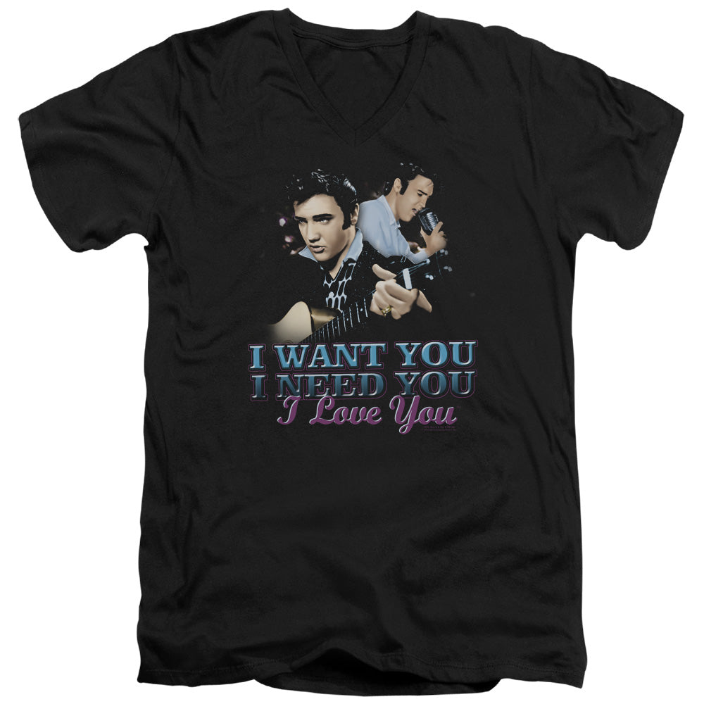 Elvis Presley I Want You Mens Slim Fit V-Neck T Shirt Black Officially Licensed
