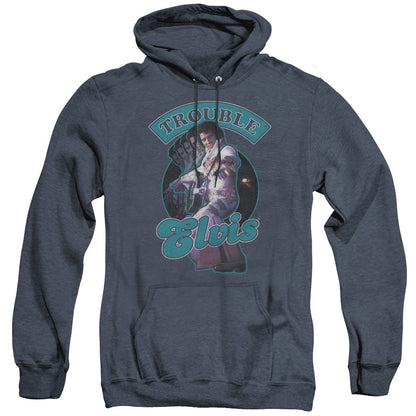 Elvis Presley Total Trouble Heather Mens Hoodie Navy Officially Licensed