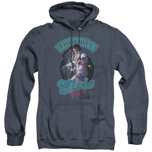Elvis Presley Total Trouble Mens Heather Hoodie Navy Officially Licensed