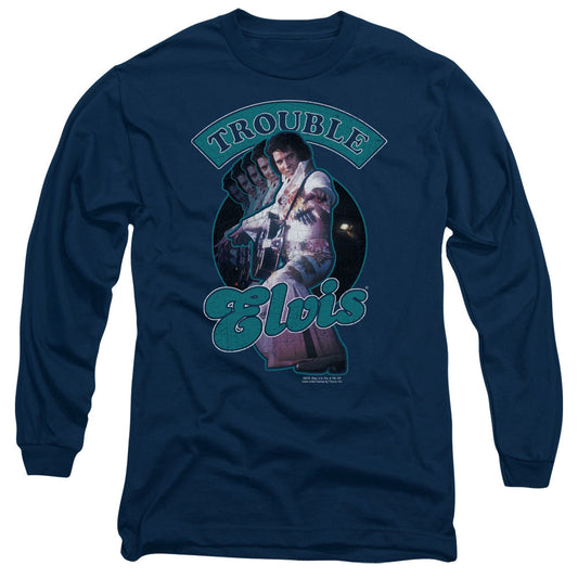 Elvis Presley Total Trouble Mens Long Sleeve Shirt Navy Officially Licensed Officially Licensed