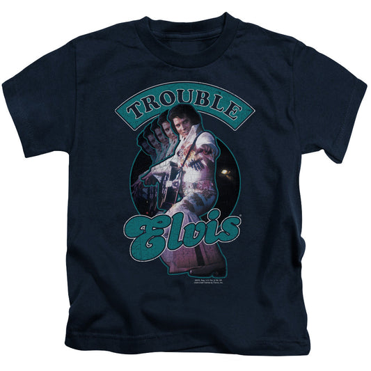 Elvis Presley Total Trouble Juvenile Kids Youth T Shirt Navy Blue Officially Licensed