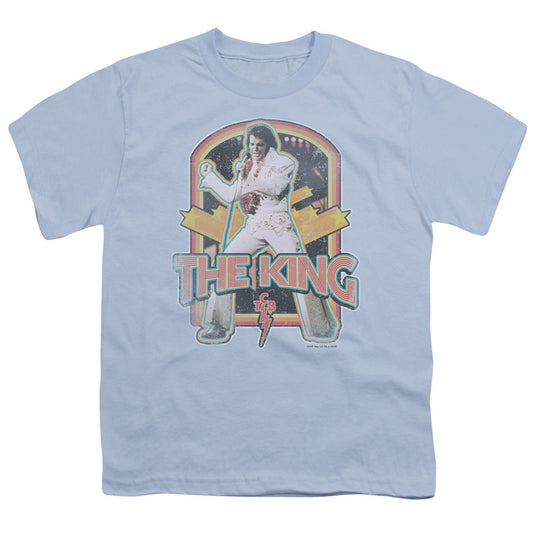 Elvis Presley Distressed King Kids Youth T Shirt Light Blue Officially Licensed