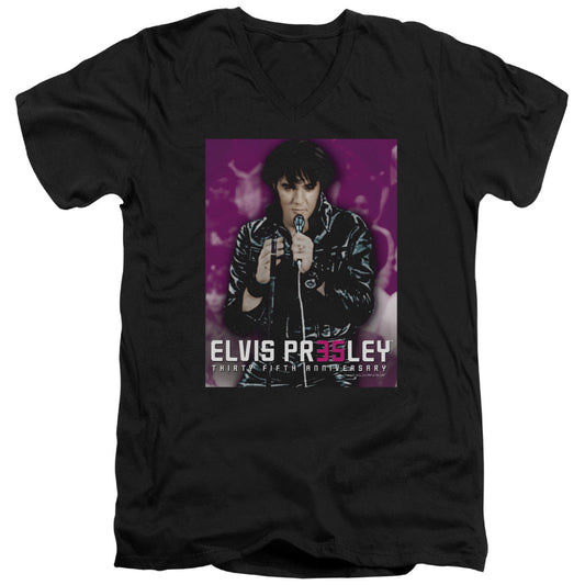 Elvis Presley 35 Leather Mens Slim Fit V-Neck T Shirt Black Officially Licensed