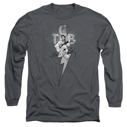 Elvis Presley Tcb Ornate Mens Long Sleeve Shirt Charcoal Officially Licensed Officially Licensed