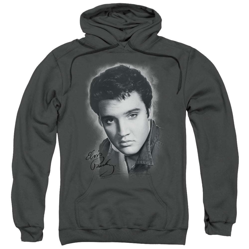Elvis Presley Grey Portrait Mens Hoodie Charcoal Officially Licensed