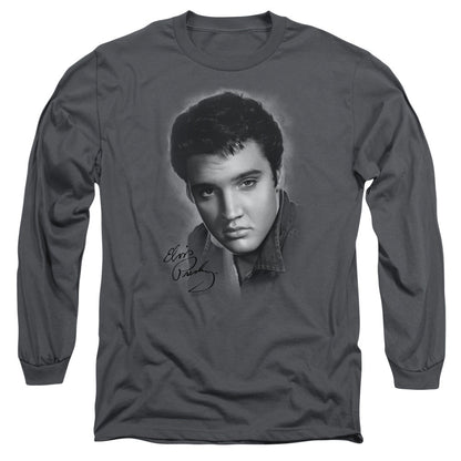 Elvis Presley Grey Portrait Mens Long Sleeve Shirt Charcoal Officially Licensed Officially Licensed