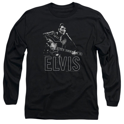 Elvis Presley Guitar In Hand Mens Long Sleeve Shirt Black Officially Licensed Officially Licensed