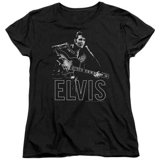 Elvis Presley Guitar in Hand Womens T Shirt Black Officially Licensed