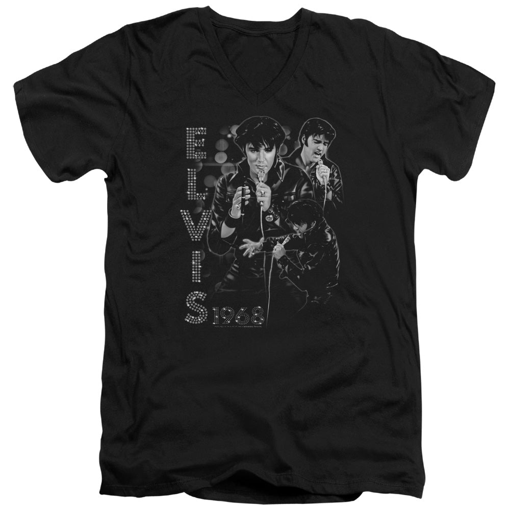 Elvis Presley Leathered Mens Slim Fit V-Neck T Shirt Black Officially Licensed