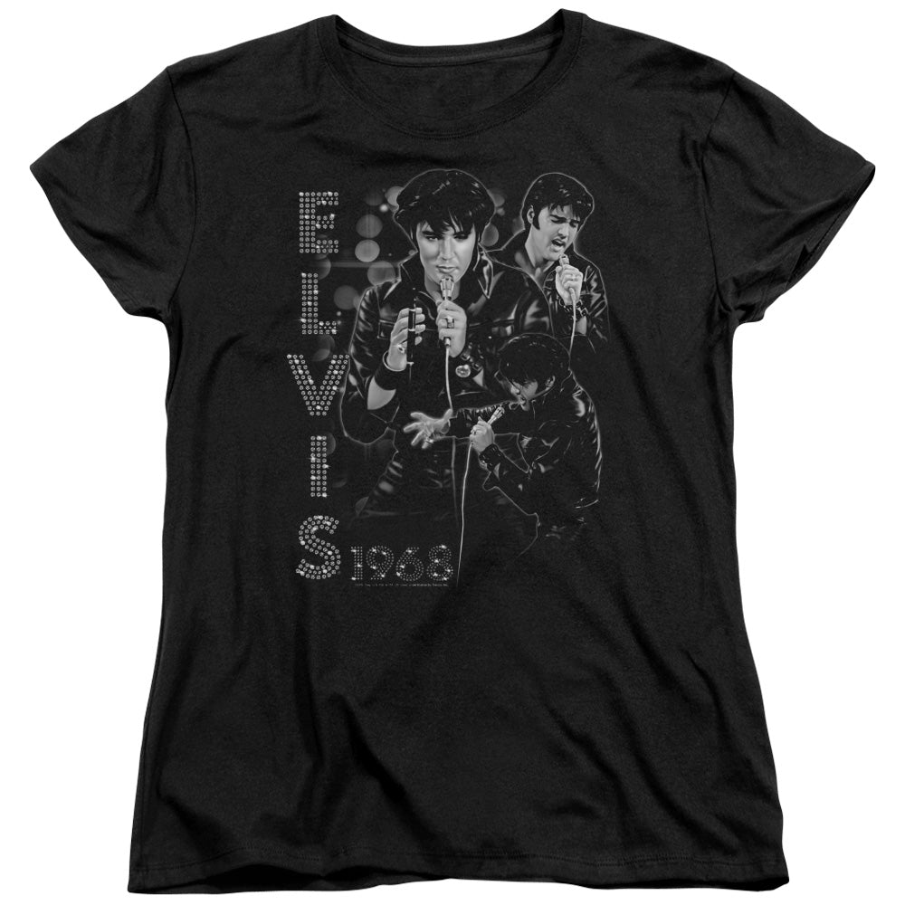 Elvis Presley Leathered Womens T Shirt Black Officially Licensed