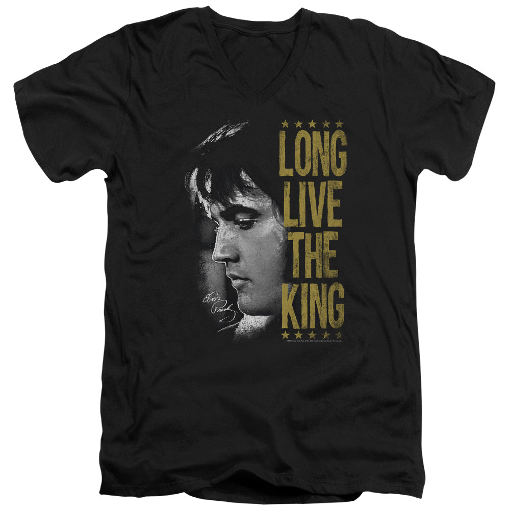 Elvis Presley Long Live the King Mens Slim Fit V Neck T Shirt Black Officially Licensed