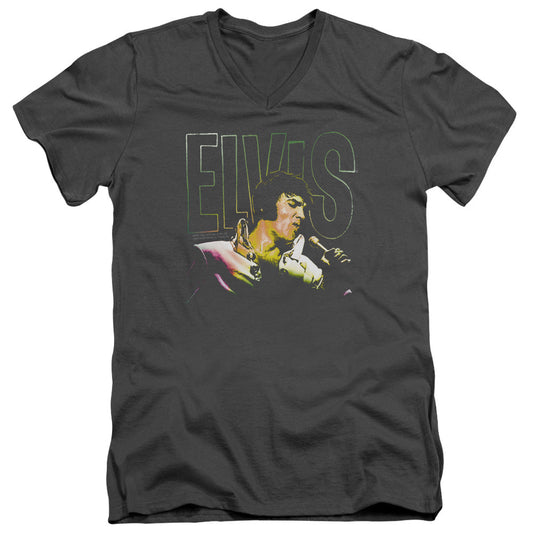 Elvis Presley Multicolored Mens Slim Fit V Neck T Shirt Charcoal Officially Licensed