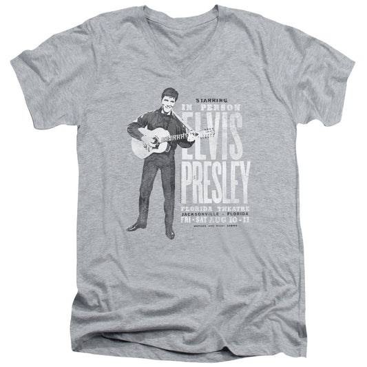 Elvis Presley in Person Mens Slim Fit V Neck T Shirt Athletic Heather Officially Licensed