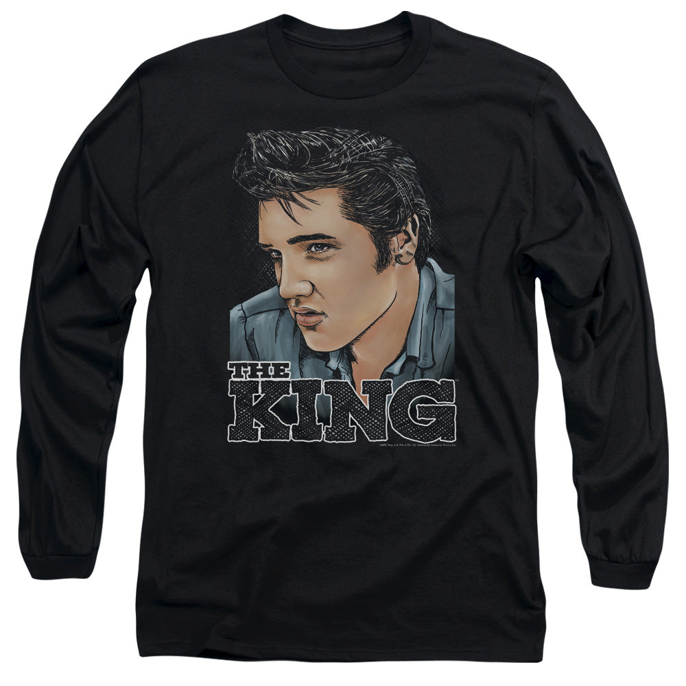 Elvis Presley Graphic King Mens Long Sleeve Shirt Black Officially Licensed Officially Licensed