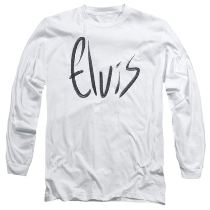 Elvis Presley Sketchy Name Mens Long Sleeve Shirt White Officially Licensed Officially Licensed