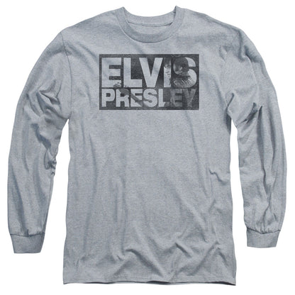 Elvis Presley Block Letters Mens Long Sleeve Shirt Athletic Heather Officially Licensed Officially Licensed