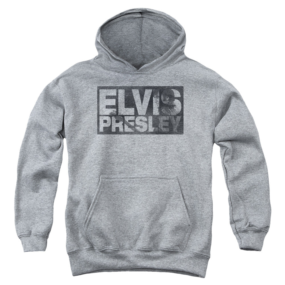 Elvis Presley Block Letters Kids Youth Hoodie Heather Officially Licensed
