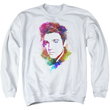 Elvis Presley Watercolor King Mens Crewneck Sweatshirt White