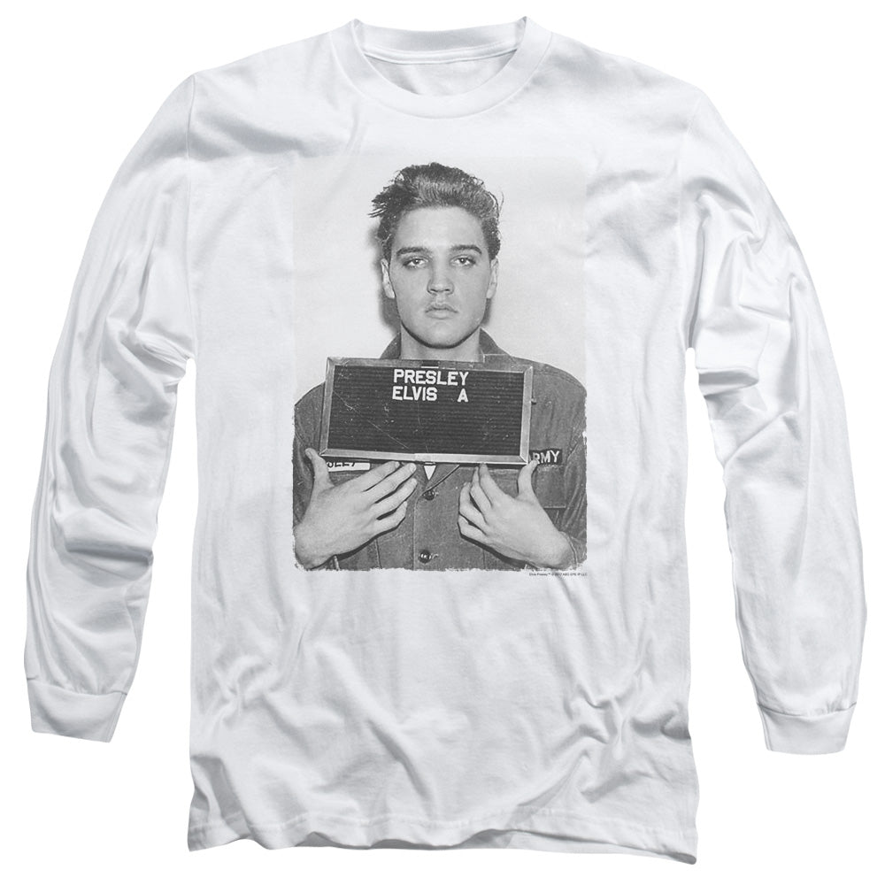 Elvis Presley Army Mug Shot Mens Long Sleeve Shirt White Officially Licensed Officially Licensed