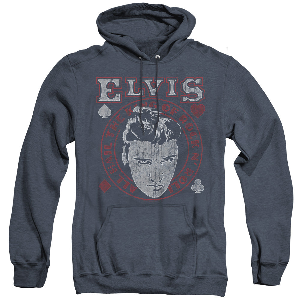 Elvis Presley Hail The King Mens Heather Hoodie Navy Officially Licensed