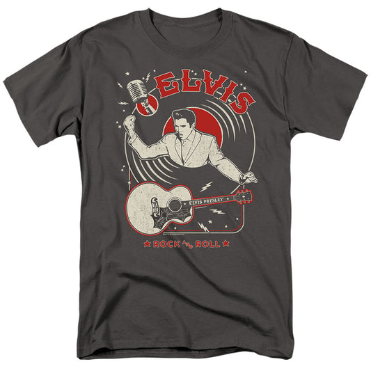 Elvis Presley Rock And Roll Record Mens T Shirt Charcoal Officially Licensed