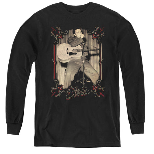 Elvis Presley Elvis Pinstripes Long Sleeve Kids Youth T Shirt Black Officially Licensed