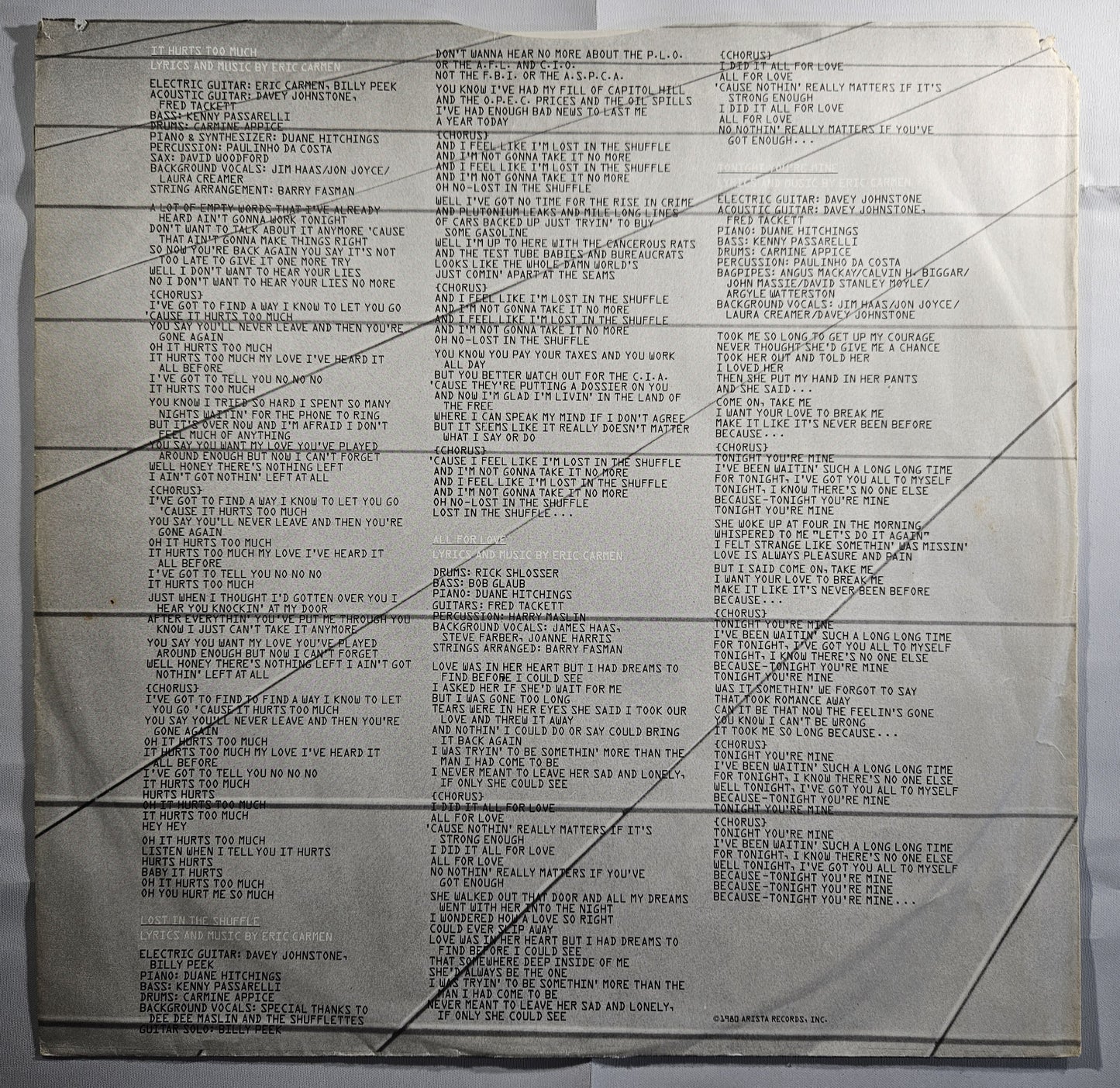 Eric Carmen - Tonight You're Mine [1980 Used Vinyl Record LP]