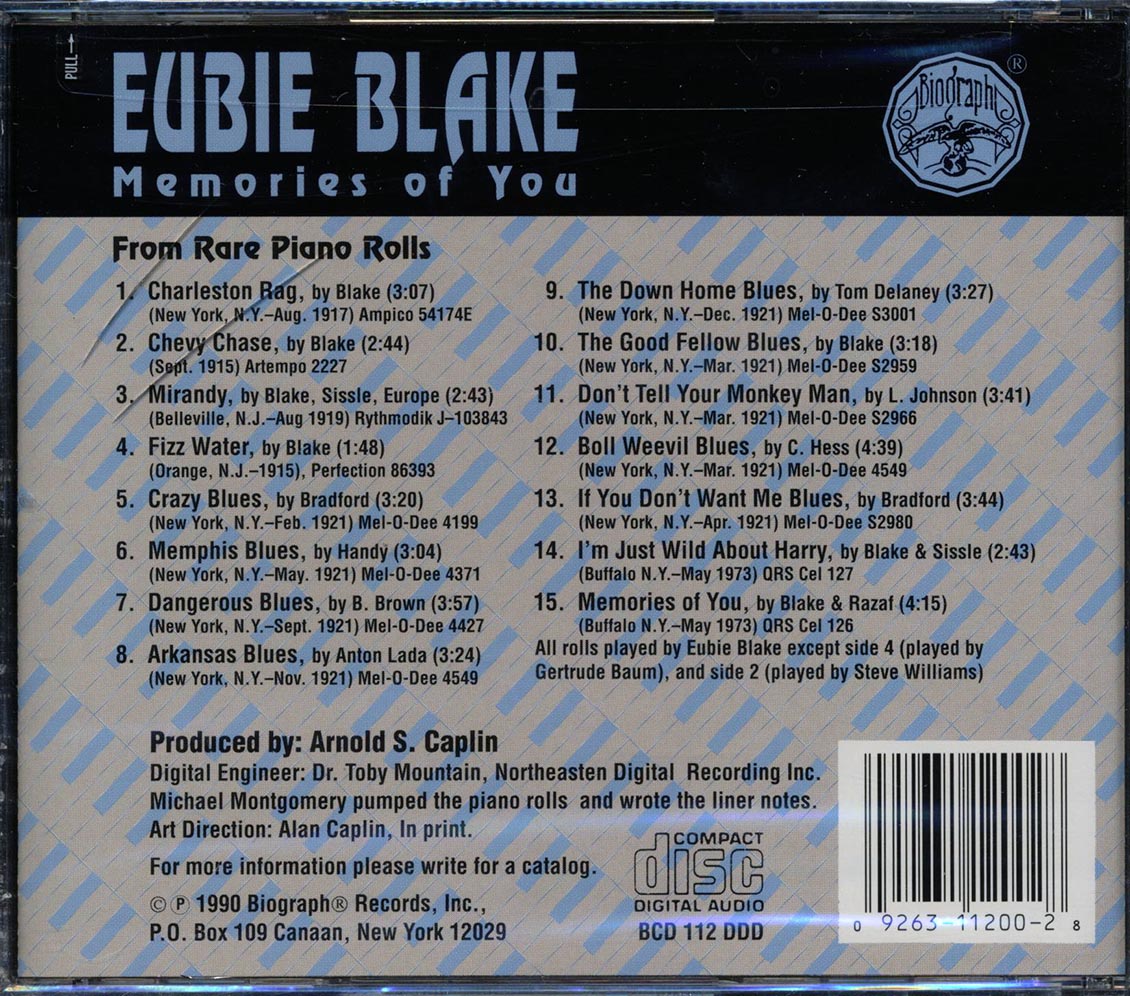 Eubie Blake - Memories of You [1990 Compilation] [New CD]