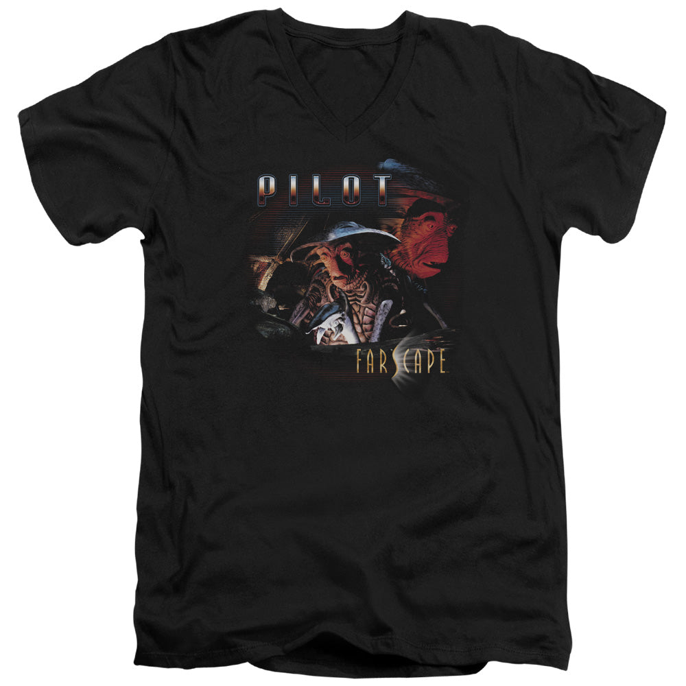 Farscape Pilot Mens Slim Fit V-Neck T Shirt Black Officially Licensed