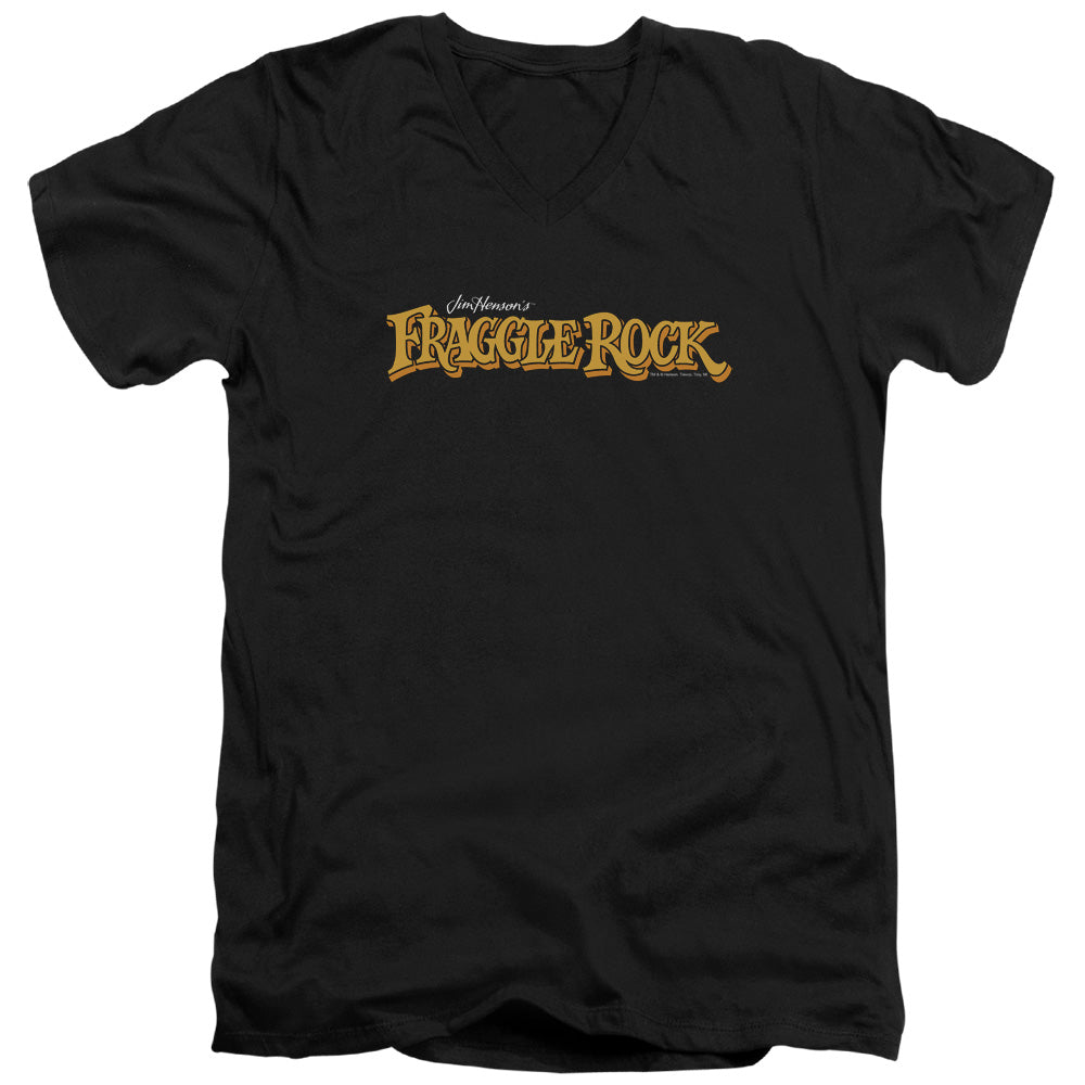 Fraggle Rock Logo Mens Slim Fit V-Neck T Shirt Black