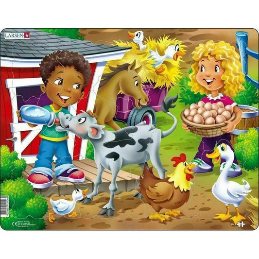 Farm Kids with Calf 18 Piece Tray Jigsaw Puzzle Larsen