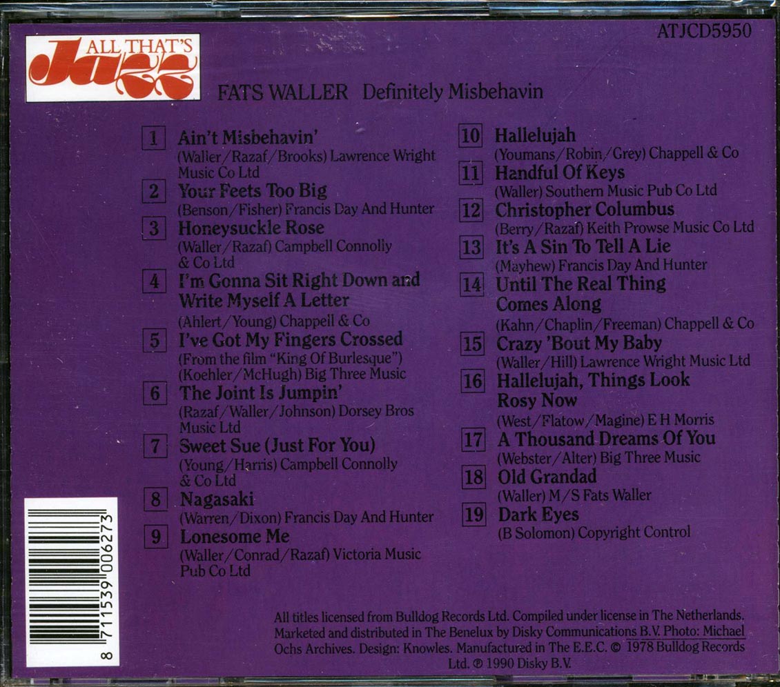 Fats Waller - Definitely Misbehavin' [1990 Compilation] [New CD]