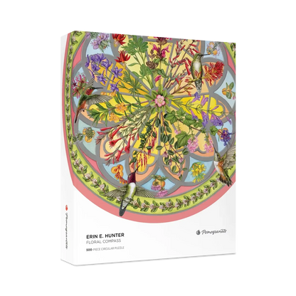 Floral Compass by Erin E. Hunter 500 Piece Round Jigsaw Puzzle Pomegranate
