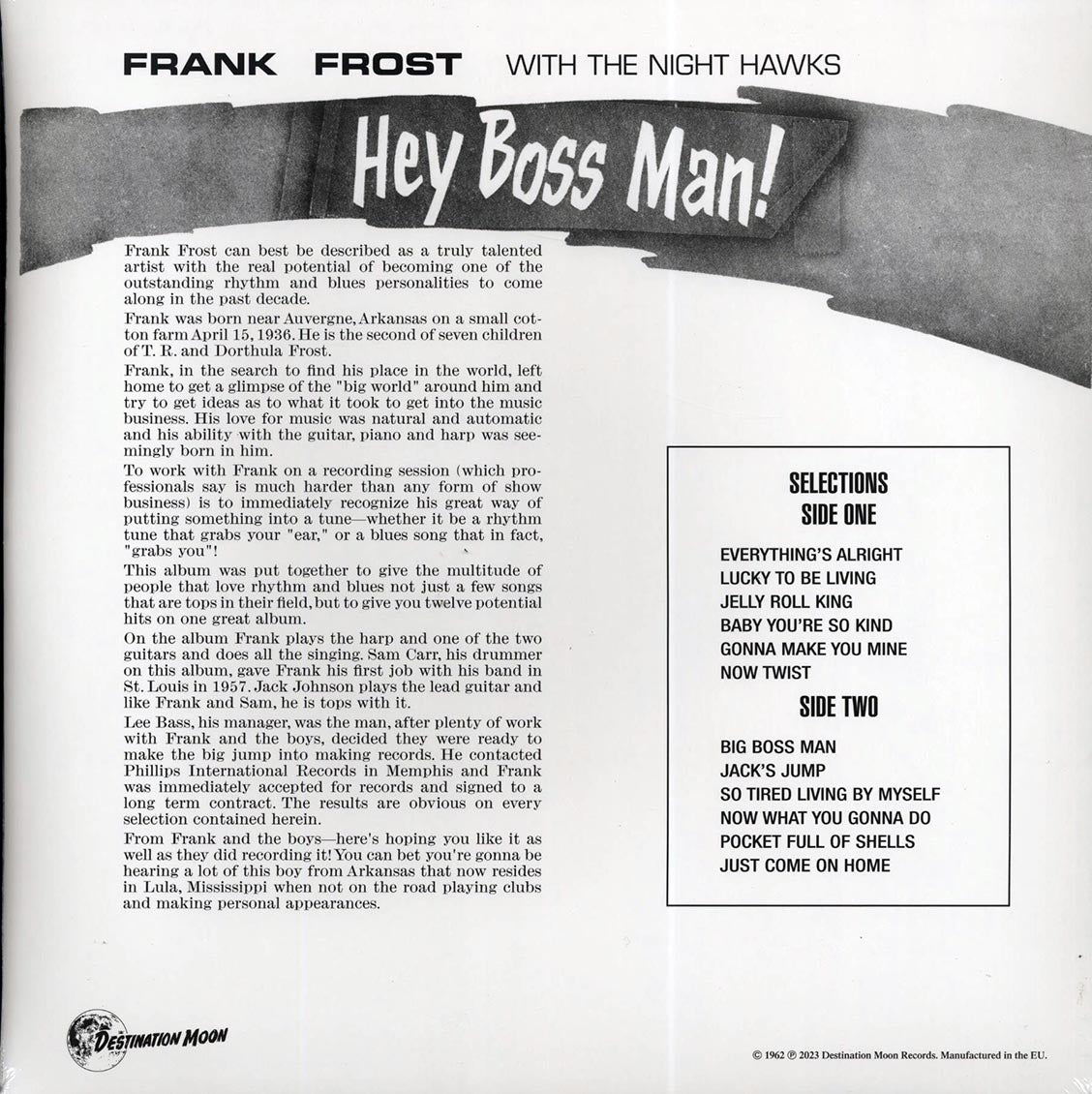 Frank Frost With The Night Hawks - Hey Boss Man! [2023 Reissue Limited Numbered Clear] [New Vinyl Record LP]