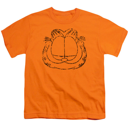 Garfield Irking Distressed Kids Youth T Shirt Orange