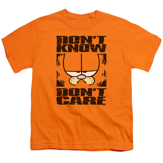 Garfield Dont Know Dont Care Kids Youth T Shirt Orange