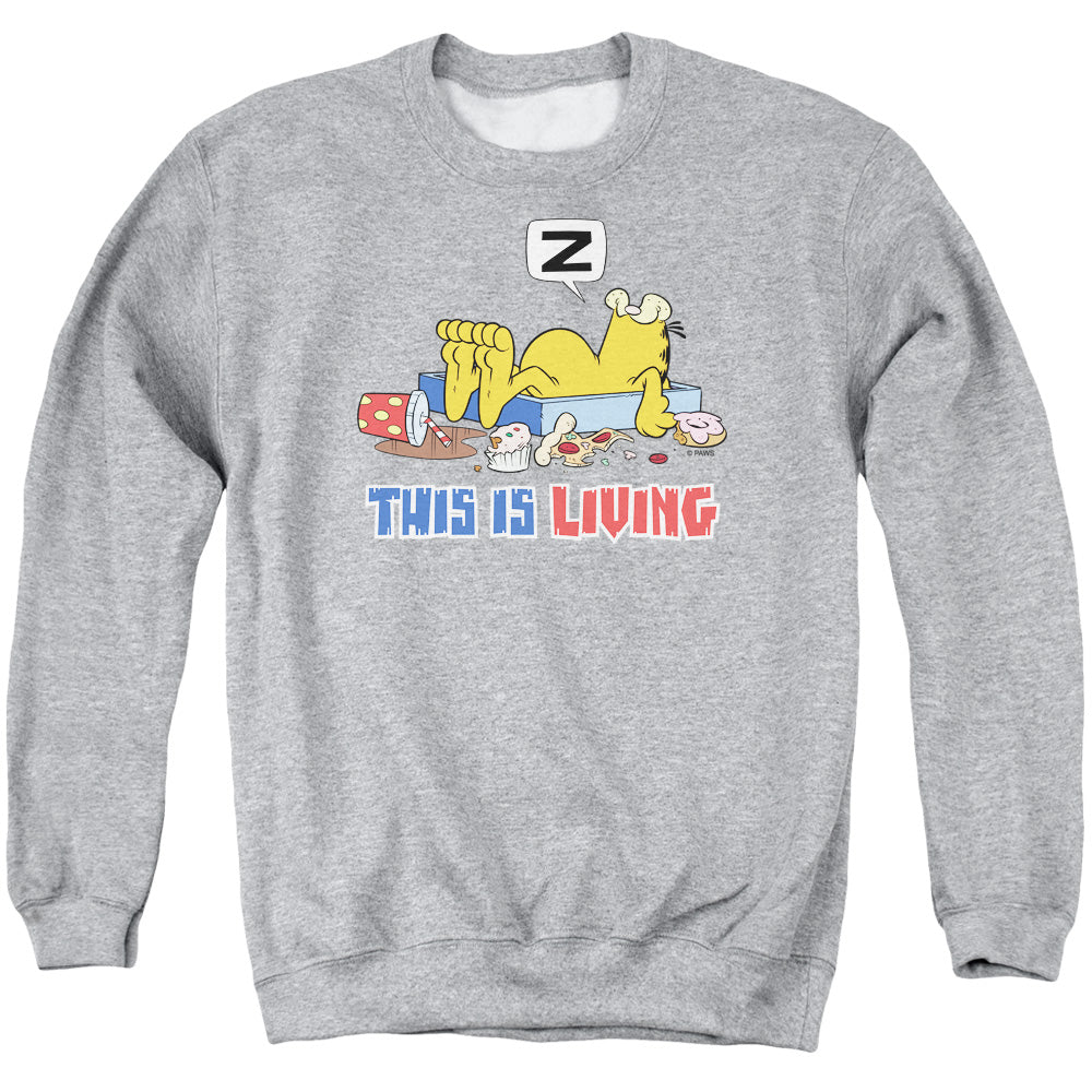 Garfield This is Living Mens Crewneck Sweatshirt Athletic Heather