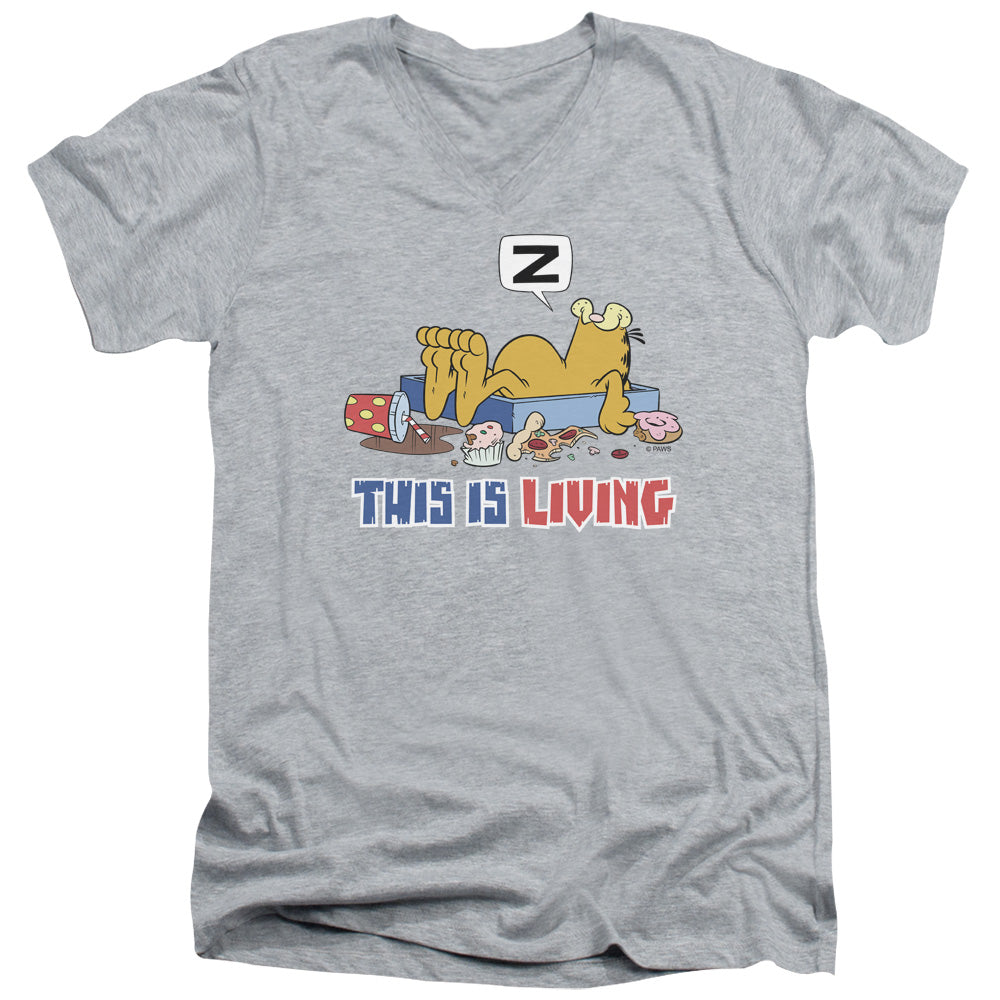 Garfield This is Living Mens Slim Fit V-Neck T Shirt Athletic Heather