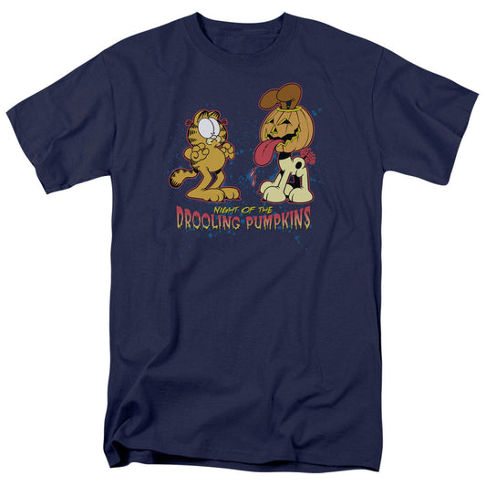 Garfield Drooling Pumpkins Mens T Shirt Navy Officially Licensed