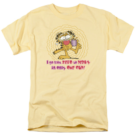 Garfield From Zero to Perky Mens T Shirt Yellow Officially Licensed